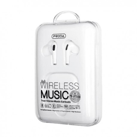 Proda Air Plus PD-BT888 TWS Bluetooth Earbuds, 300mAh Charging Box, White