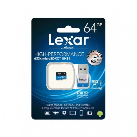Lexar MicroSD w/ USB Reader Class10 U1 633X 95M 64GB